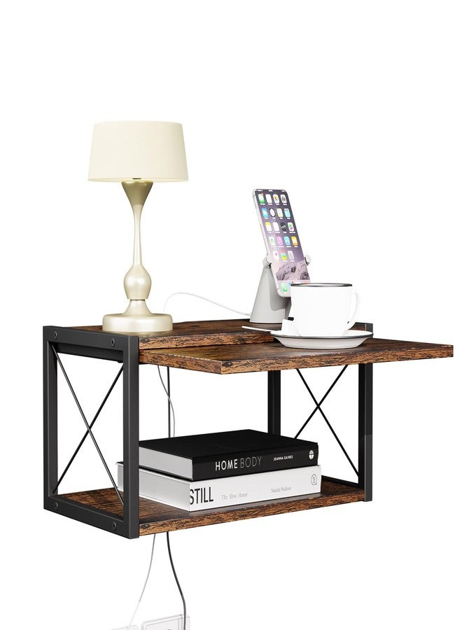 FNBAR 2-Tier Floating Nightstand, Wall Mounted Bedside Table, Wood Bedside Shelf Wall Mounted Nightstand, Floating Bedside Table Wall Shelf for Bedroom, Living Room, Kitchen, Office, Rustic Brown - Image 1